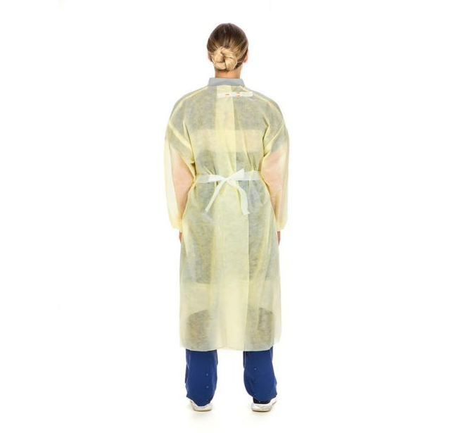 Image of Cardinal Health SMS Elastic Cuff Neck Tie-Band Isolation Gown, Yellow – Universal