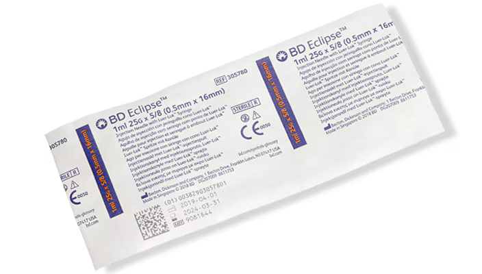 Image of BD Eclipse™ Needle 25 G x 5/8" with detachable 1 mL Luer-Lok syringe