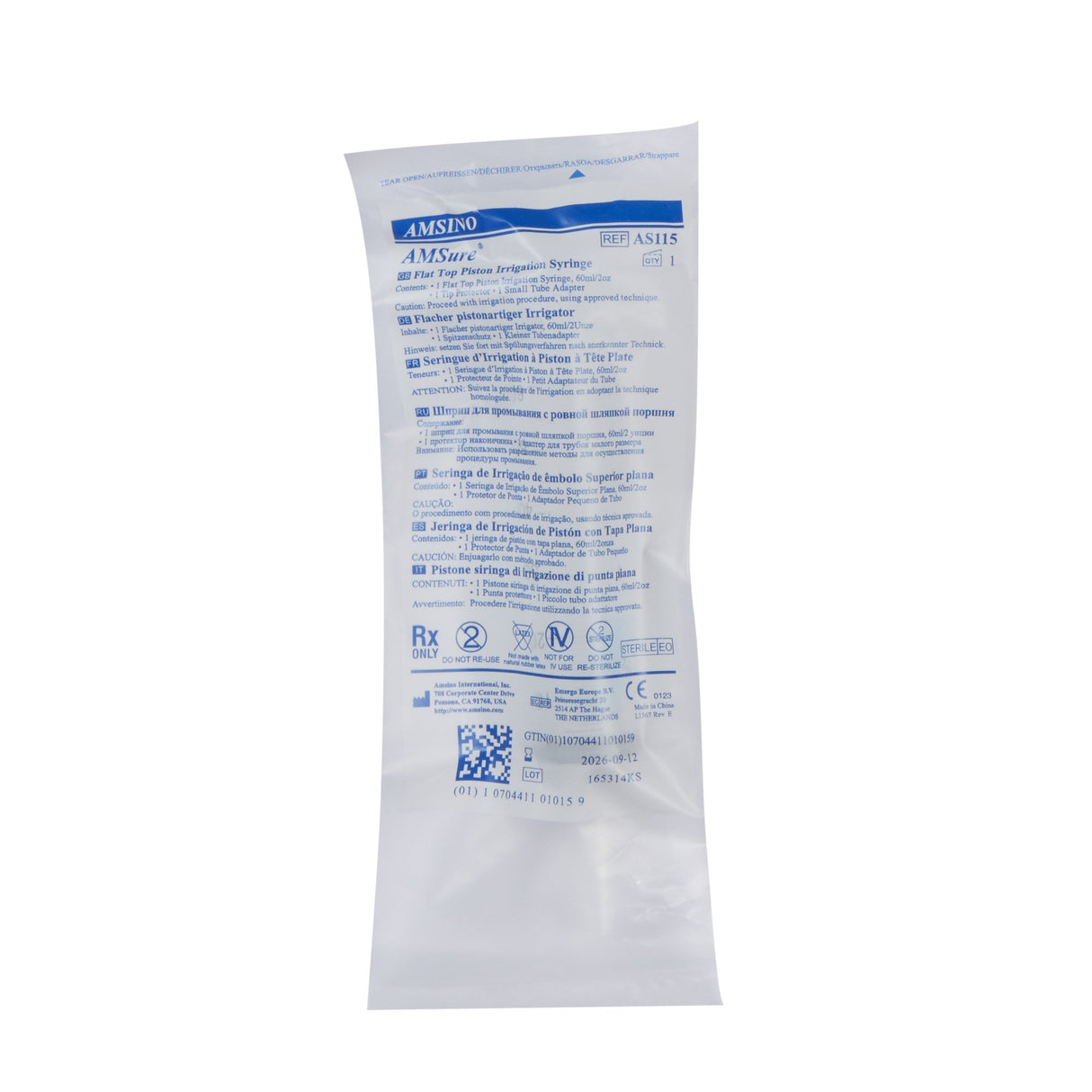 AMSure Piston Irrigation Syringe 60cc, Luer Tip Adapter
