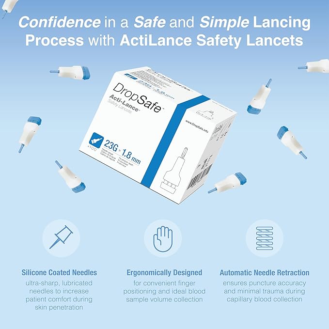 Image of DropSafe Acti-Lance Universal 23G x 1.8 mm Safety Lancet – Push Button Activation
