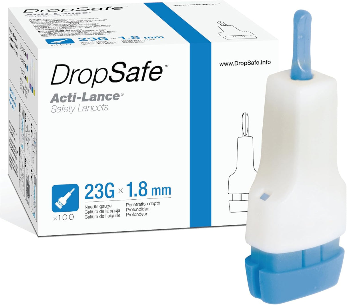 Image of DropSafe Acti-Lance Universal 23G x 1.8 mm Safety Lancet – Push Button Activation
