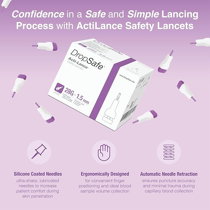 Image of DropSafe Acti-Lance Lite 28G x 1.5 mm Safety Lancet – Push Button Activation