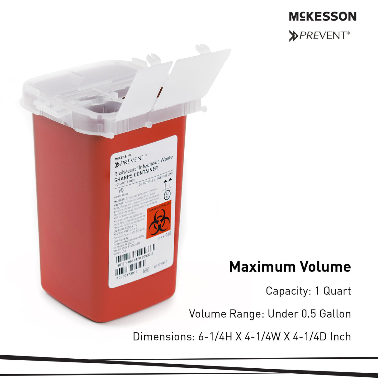 Image of McKesson Prevent® Sharps Container, Red Base – 1 Quart