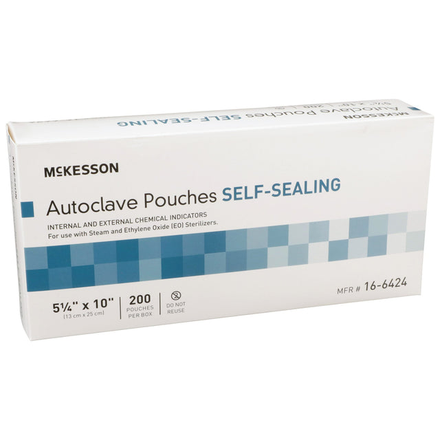Image of McKesson Autoclave Pouches - Self Sealing, 5-1/4 X 10 Inch, Transparent Blue / White