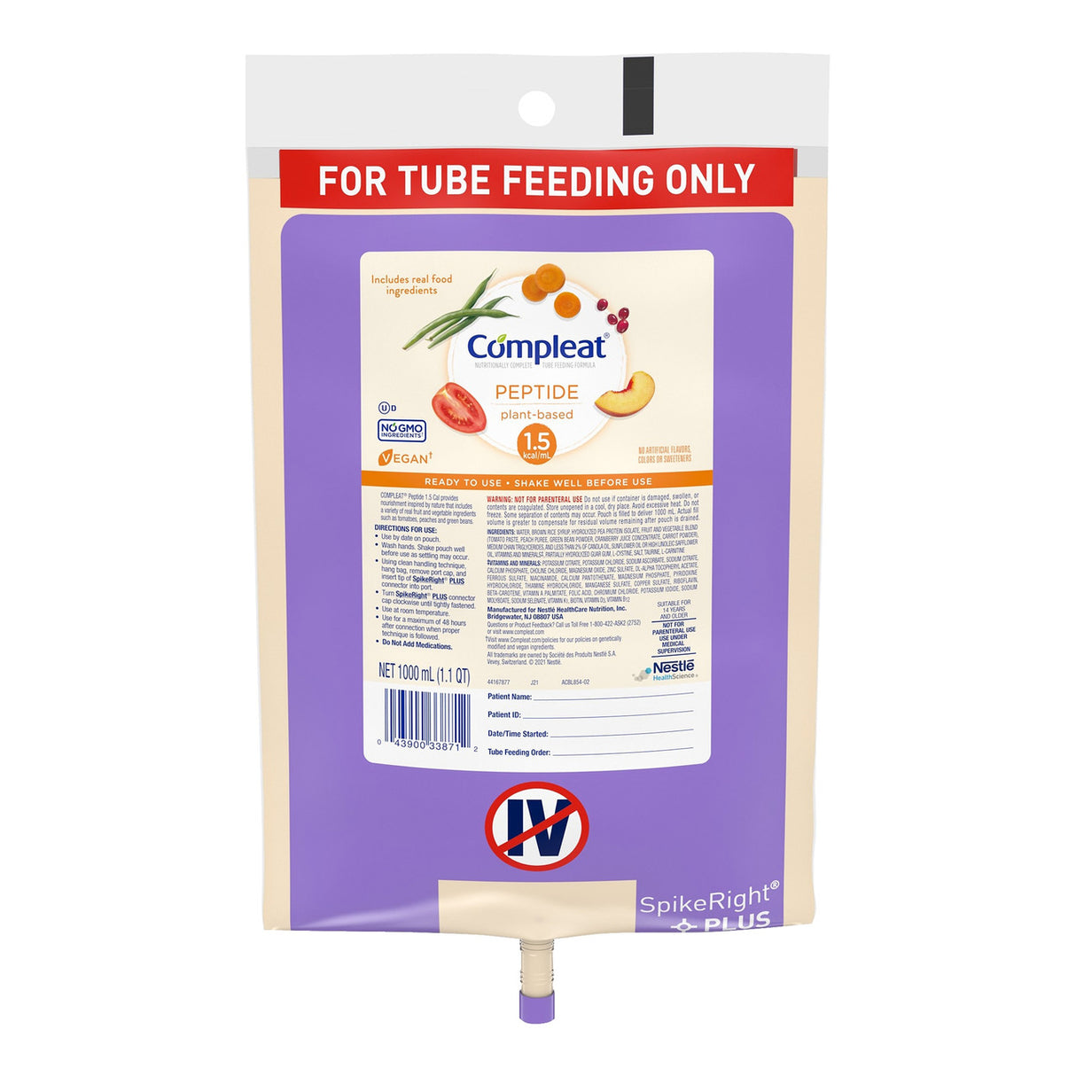 Image of Compleat Peptide 1.5 Cal, SpikeRight Plus, 1000 mL UltraPak Bag