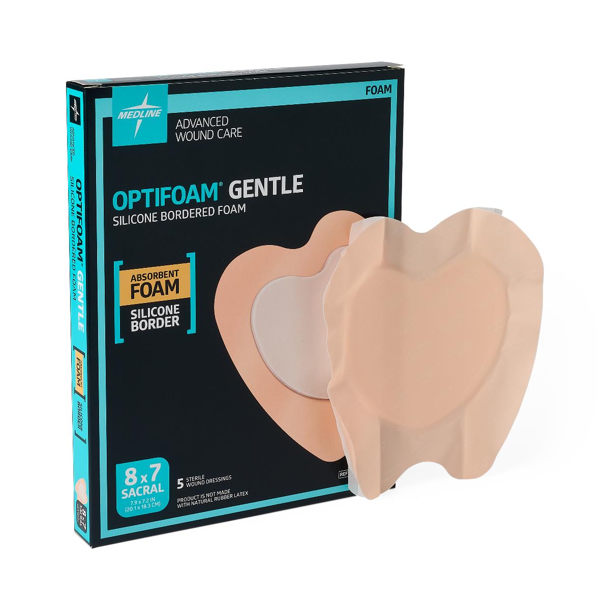 Image of Optifoam Gentle Foam Wound Dressing with Silicone Adhesive Border, 8" x 7" Sacrum