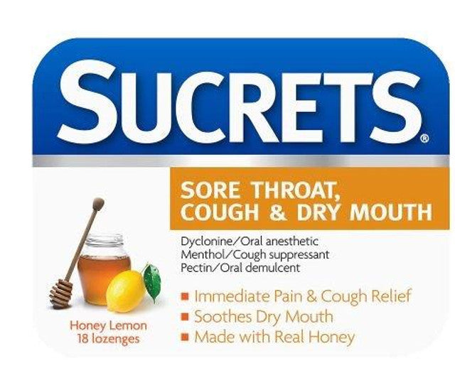 Image of Sucrets Honey Lemon Sore Throat, Cough and Dry Mouth Lozenges, 18 ct.