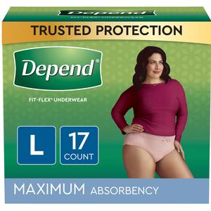 Image of Depend® FIT-FLEX® Incontinence Underwear for Women. Blush Color, Maximum Absorbency