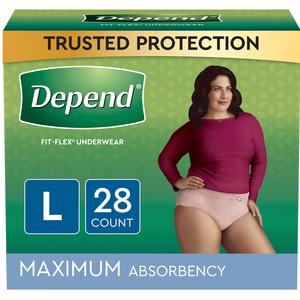 Image of Depend® FIT-FLEX® Incontinence Underwear for Women. Blush Color, Maximum Absorbency