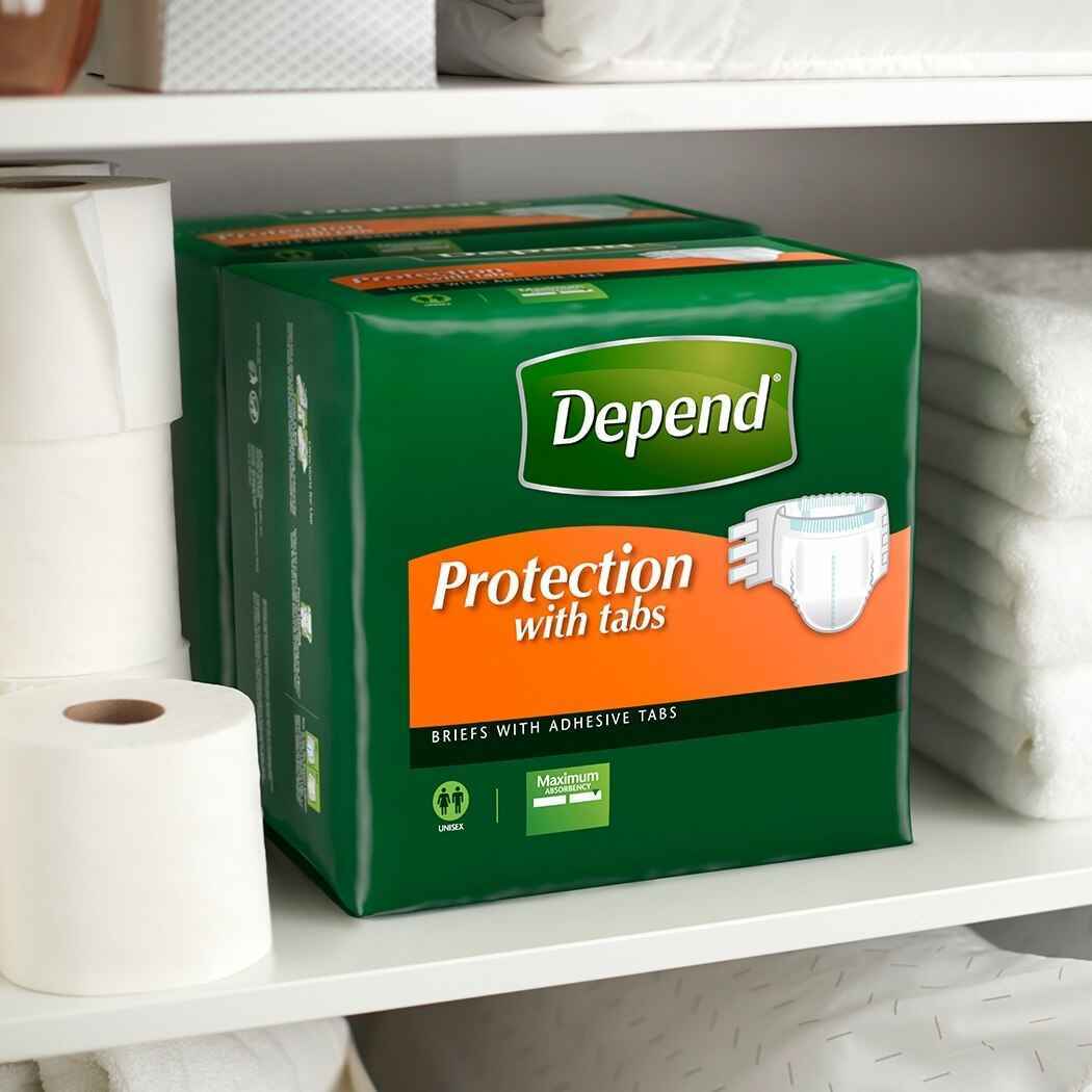 Image of Depend® Incontinence Briefs Protection with Tabs, Maximum Absorbency