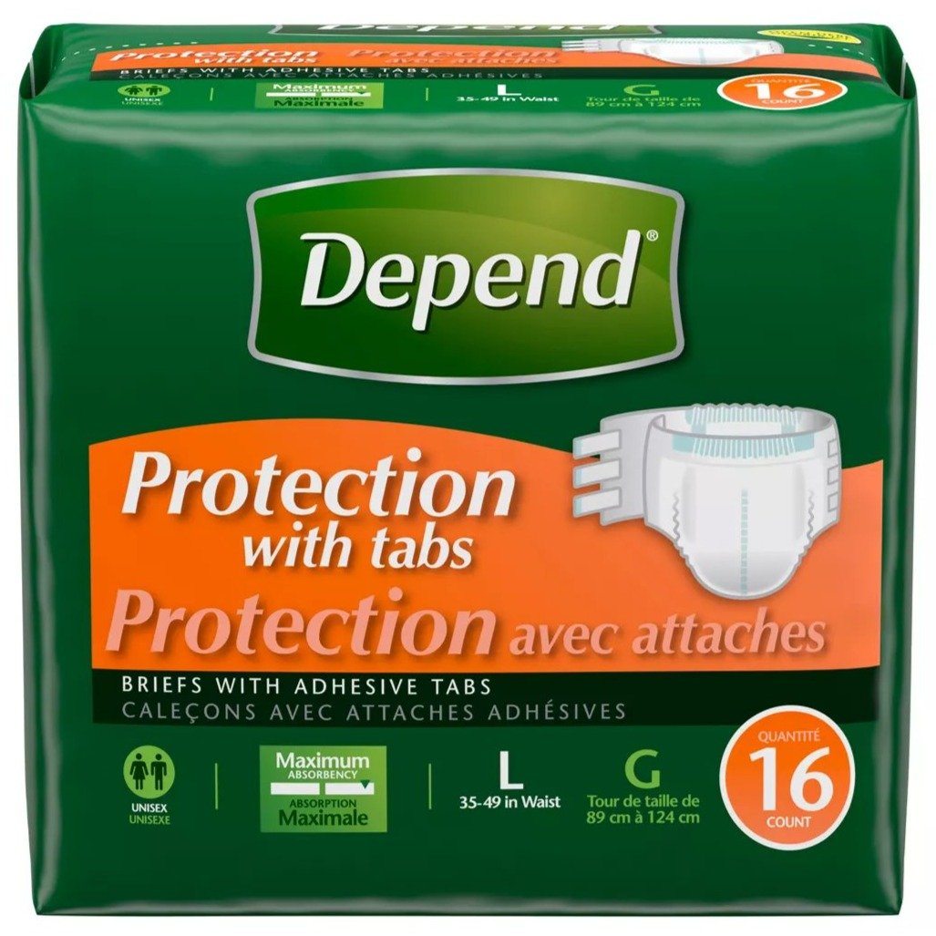 Image of Depend® Incontinence Briefs Protection with Tabs, Maximum Absorbency