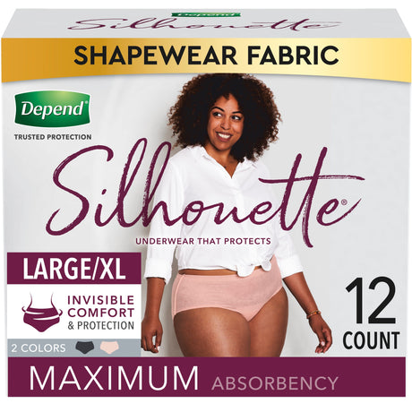 Image of Kimberly Clark Depend® Silhouette® Incontinence Underwear, Maximum Absorbency, For Female, Large/XL, 38'' to 50'' Waist, 44'' to 54'' Hip, Pink/Black