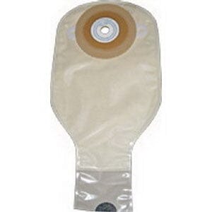 Image of Nu-Hope Laboratories One-piece Post-Op Precut Adult Drainable Pouch with Closure Clamp 1-1/2" Opening Round, 11" L x 5-3/4" W, Opaque, 3-1/2" Adhesive Foam Pad, 24Oz, Odor-proof